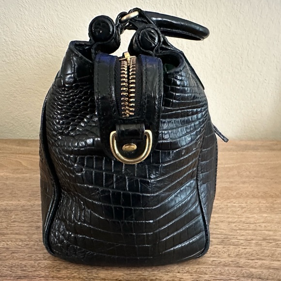 Brahim black Melbourne signature croc-embossed leather satchel. Genuine leather. - Picture 4 of 15